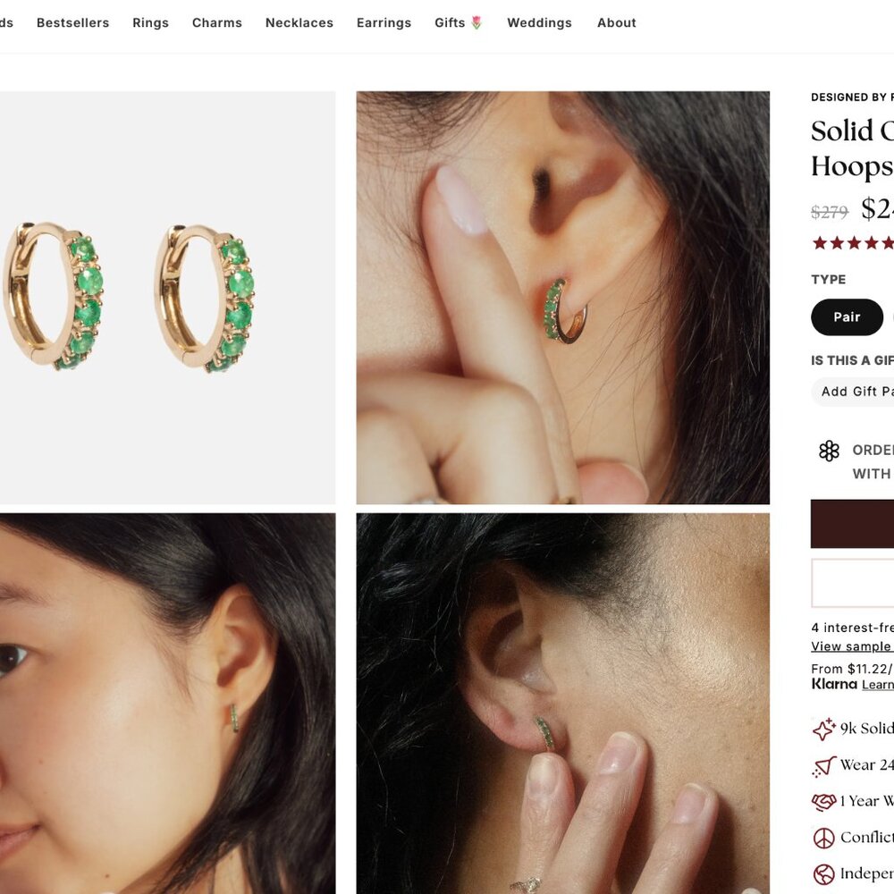 Solid Gold Emerald Huggie Hoops - Local Eclectic